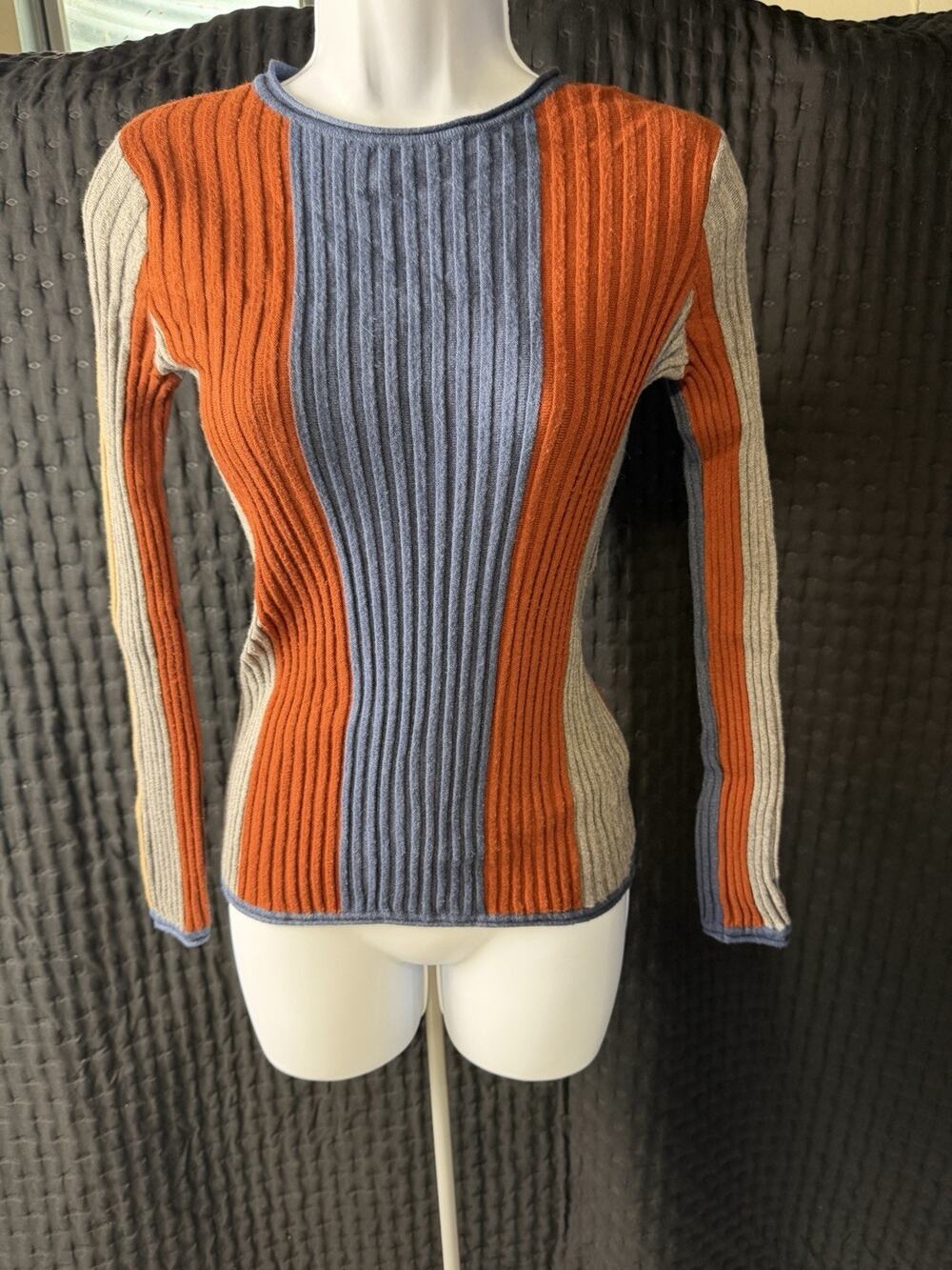 Liverpool Ribbed Colorblock Sweater Crew Neck Blue Orange Grey Small-#33